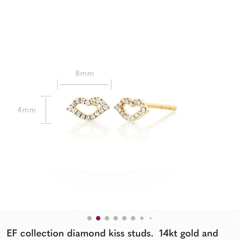 EF Collection Diamond Kiss Stud Earrings in Gold - Picture 2 of 5